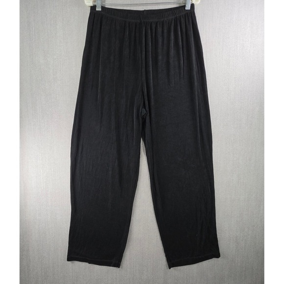 Slinky Brand Pants - Slinky Brand Wide Leg Pants Women P1X Black Ribbed Elastic Waist Made in USA